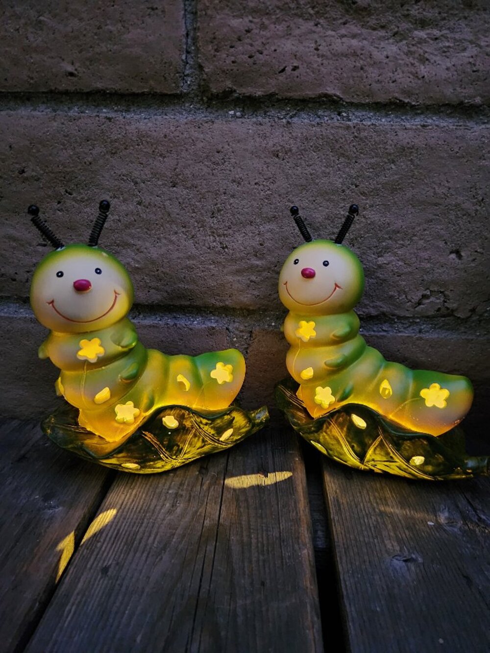 Set of 2, Whimsical Solar LED Caterpillar Statue Garden Decor Yard Art
